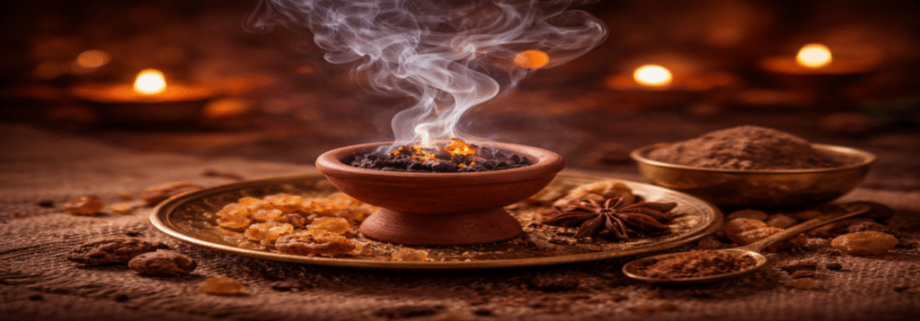 Home smouldering sambrani and incense